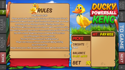 Ducky Powerball Keno Game